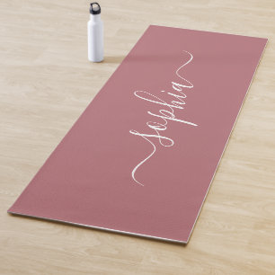 Custom Name Dusty Rose Yoga Mat   Elegant Script