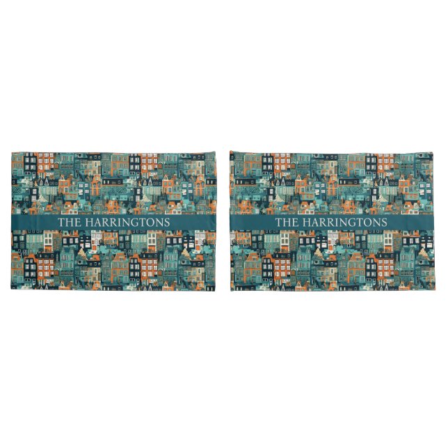 Custom Name Dutch Houses Pattern Pillow Case (Back-Set)
