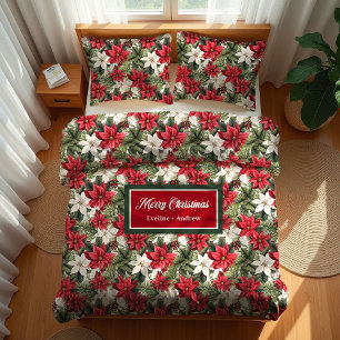 Custom Name Duvet Cover Christmas Wreath Accent