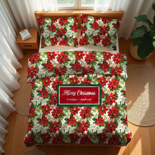 Custom Name Duvet Traditional Christmas Flowers Cover