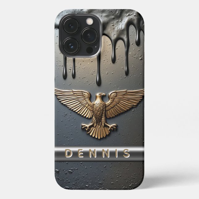 ✨ Custom Name Eagle Pendant – Dripping Gold Liquid iPhone Case (Back)