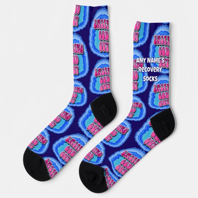 CUSTOM NAME Easing GOD Out Geode 12 Step AA Slogan Socks (Left)