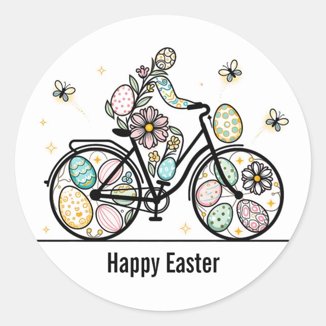 Custom Name Easter Bicycle Design Classic Round Sticker (Front)
