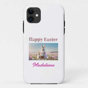 Custom Name Easter Bunny Field of Easter Eggs iPhone 11 Case