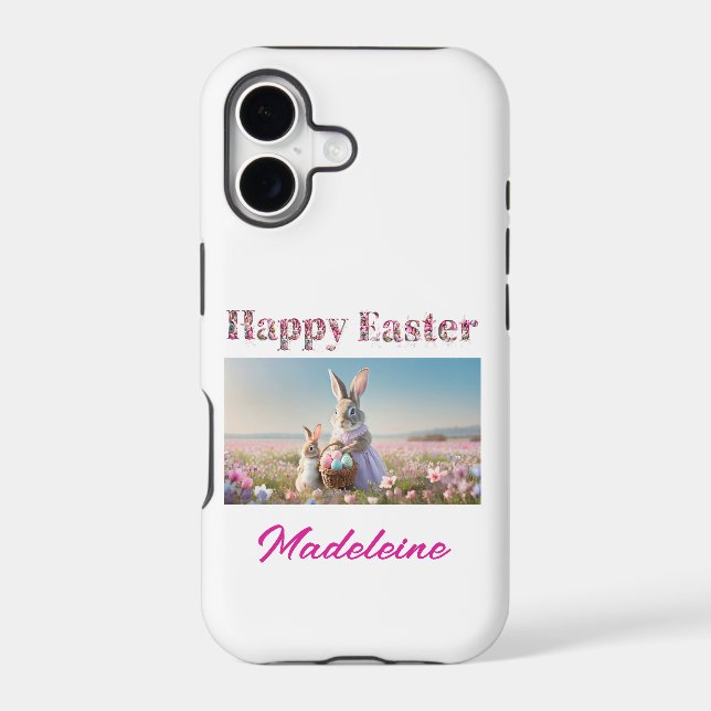 Custom Name Easter Bunny Field of Easter Eggs Iphone Case (Back)