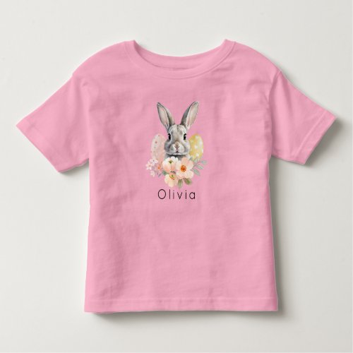 Custom Name Easter Bunny Grey Girl Watercolor Toddler T_shirt