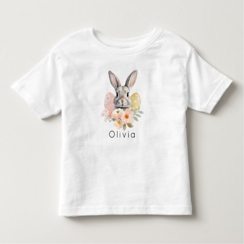 Custom Name Easter Bunny Grey Girl Watercolor Toddler T_shirt
