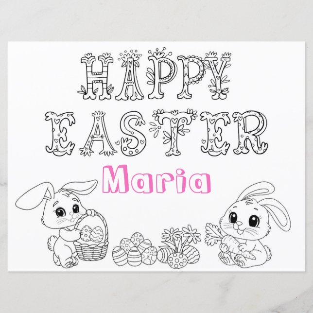Custom Name Easter Coloring Activity Sheet (Front)