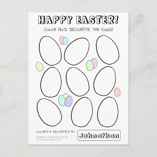 Custom Name Easter Egg Coloring Card for Kids (Front)