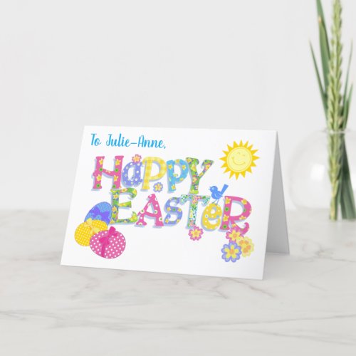 Custom Name Easter Eggs Floral Word Art Card