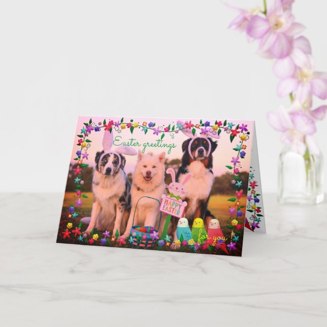 Custom Name EASTER Greetings Cute Dogs Esthetic Card (Orchid)