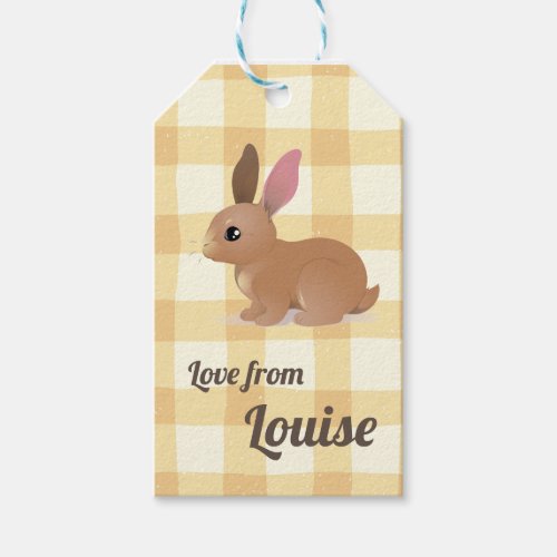 Custom Name Easter Kids Bunny Rabbit Baby Gingham Gift Tags