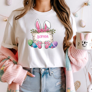 Custom Name Easter Shirt; Cute Bunny & Eggs T-Shirt