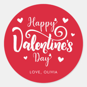 Custom Name Editable Color Happy Valentines Day Classic Round Sticker