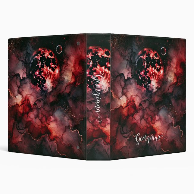 Custom Name Eerie Blood Moon Halloween Alcohol Ink 3 Ring Binder (Background)