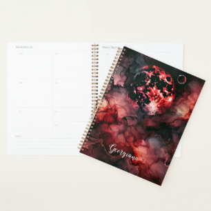 Custom Name Eerie Blood Moon Halloween Alcohol Ink Planner