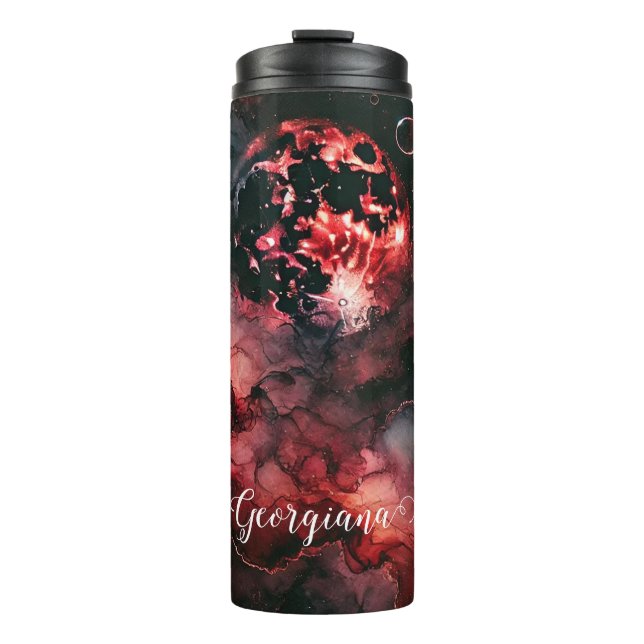 Custom Name Eerie Blood Moon Halloween Alcohol Ink Thermal Tumbler (Front)