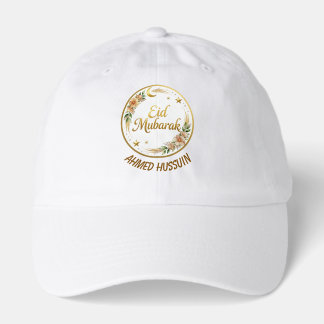 Custom Name Eid Mubarak Floral Gold Moon Festive Hat