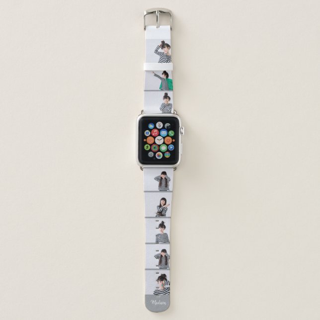 Custom Name | Eight Photo or Selfie Collage Apple Watch Band (Front)