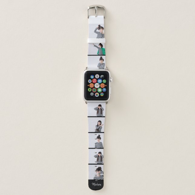 Custom Name | Eight Photo or Selfie Collage Apple Watch Band (Front)
