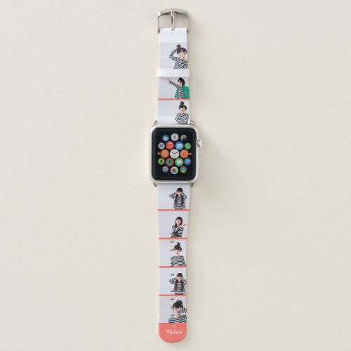 Custom Name  Eight Photo or Selfie Collage Apple Watch Band