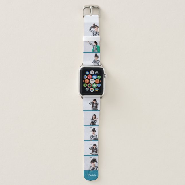 Custom Name | Eight Photo or Selfie Collage Apple Watch Band (Front)