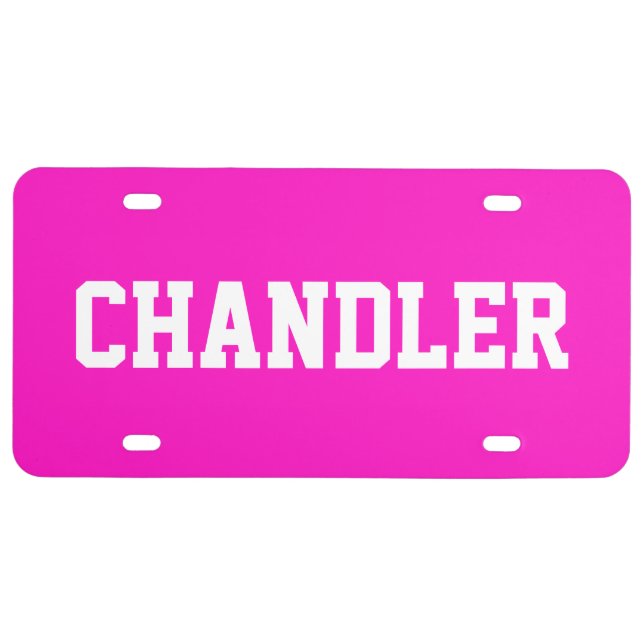 Custom Name Electric Pink License Plate (Front)