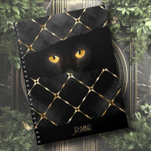 Custom Name Elegant Black Cat Eyes in the Dark Notebook