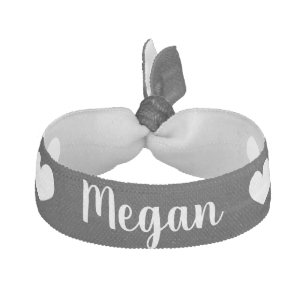 Custom name elegant black hair tie with hearts