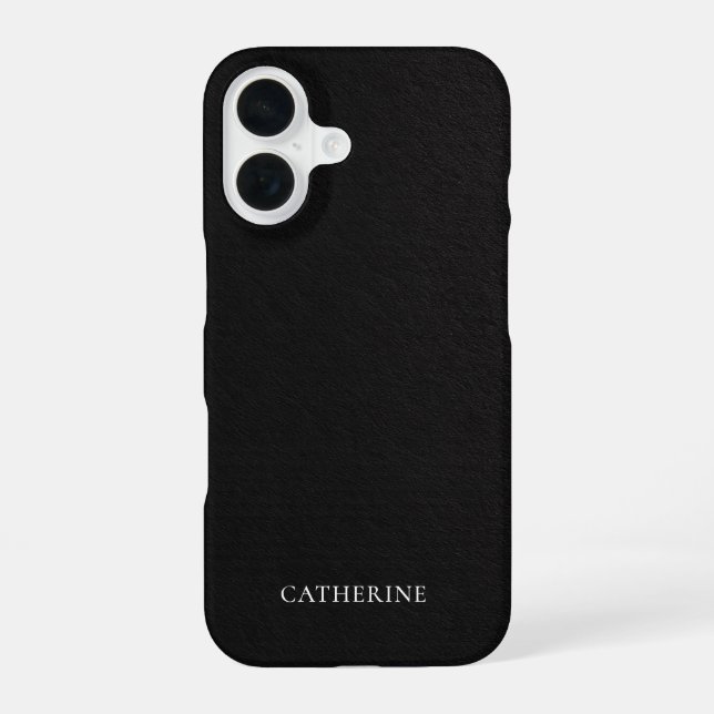 Custom Name Elegant Black Leather iPhone Case (Back)