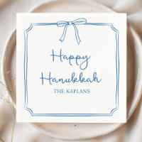 Custom Name Elegant Blue Bow Hanukkah Party