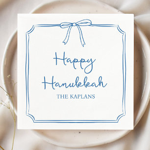Custom Name Elegant Blue Bow Hanukkah Party Napkins