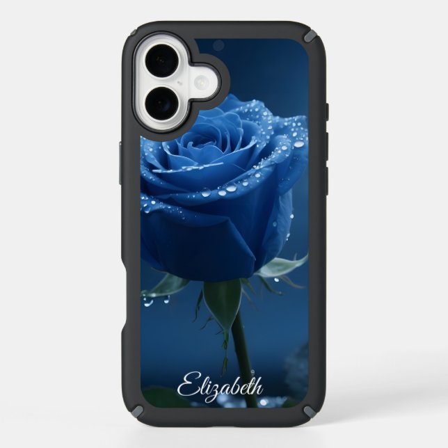 Custom Name Elegant Blue Rose Romantic Floral Gift Speck iPhone Case (Front)