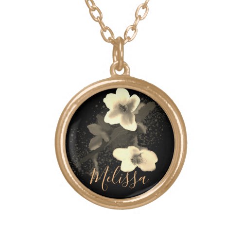 Custom Name  Elegant Chic Gold Cherry Blossom Gold Plated Necklace