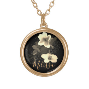 Custom Name   Elegant Chic Gold Cherry Blossom Plated Necklace