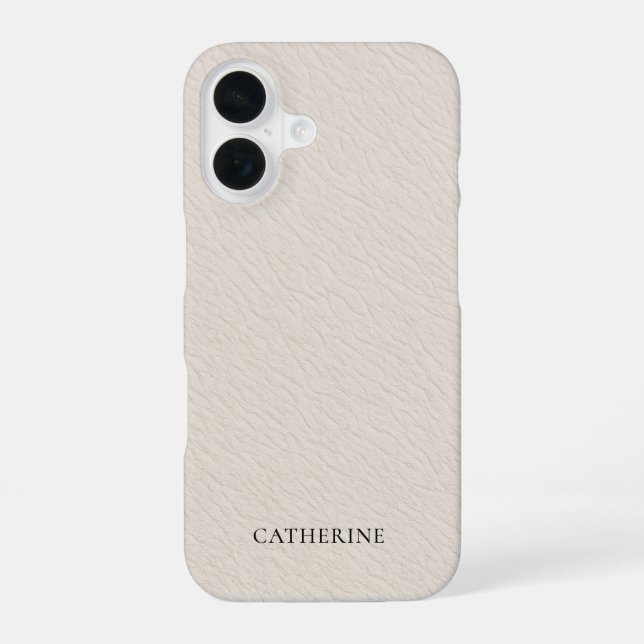 Custom Name Elegant Faux Ivory Leather iPhone Case (Back)