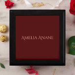 Custom Name Elegant Gold Rose Script & Red Gift Box<br><div class="desc">This one-of-a-kind gift box is perfect for any special occasion. It is made of dark brown wood and features a unique monogram of the recipient's name on the front. It makes a stylish and thoughtful gift that will be cherished for years to come.</div>