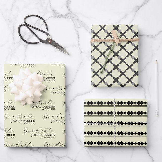 Custom Name Elegant Graduate  Wrapping Paper Sheets (Front)