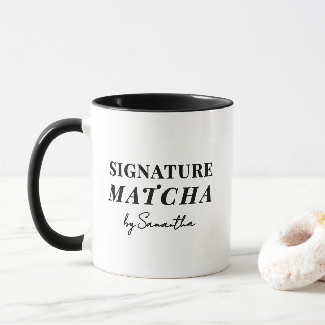 Custom Name Elegant Matcha Tea Quote Typography  Mug (With Donut)