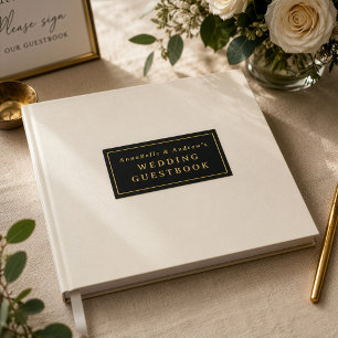 Custom Name Elegant Minimalist Ivory and Black Foil Guest Book