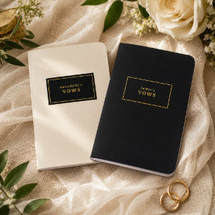 Custom Name Elegant Minimalist Ivory and Black Foil Vow Books