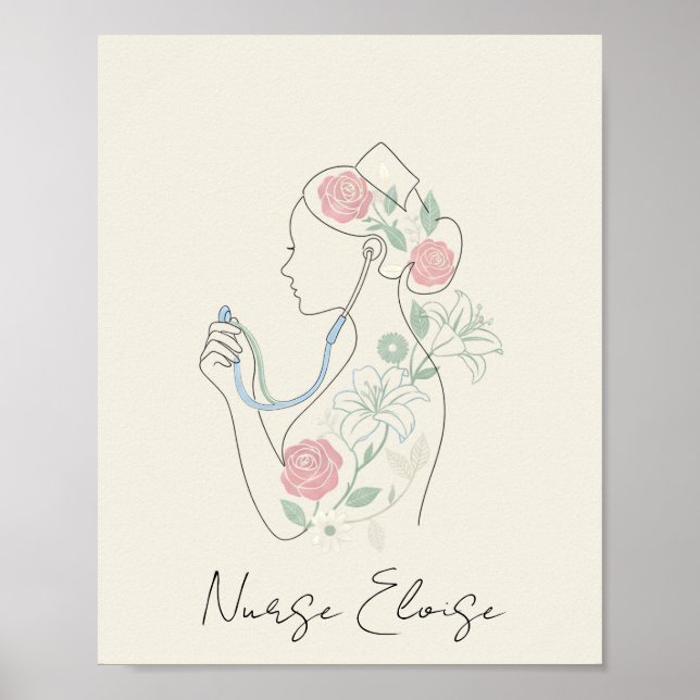 Custom Name Elegant Nurse Silhouette Poster (Front)