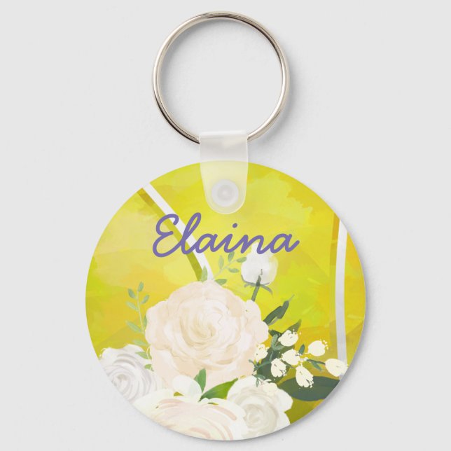 Custom Name Elegant Painted Tennis Ball Keychain (Front)