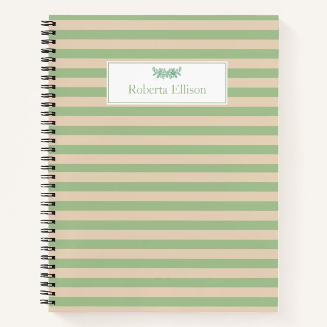 Custom Name Elegant Pastel Stripes Business Notebook (Front)