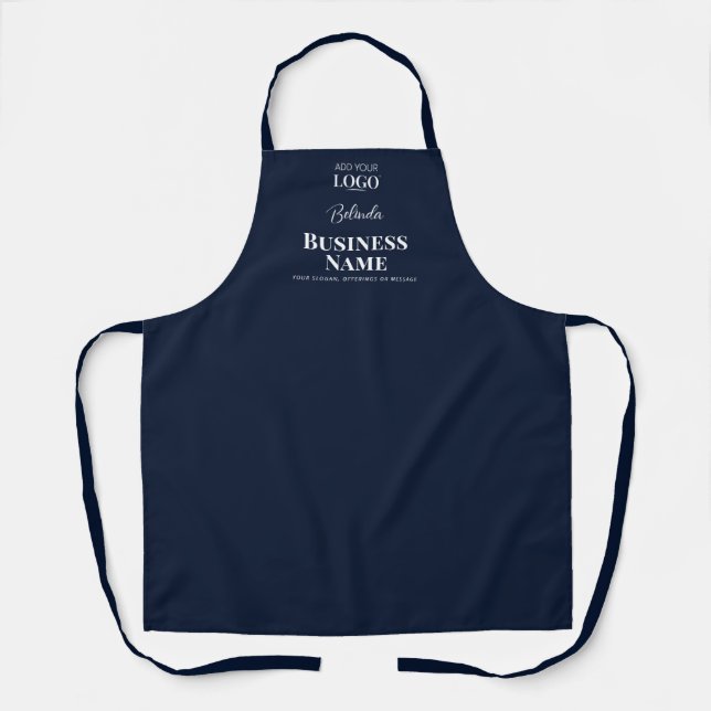 Custom Name Elegant Professional Navy Blue Staff Apron (Front)