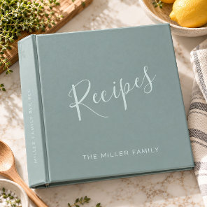 Custom Name Elegant Recipe Modern Script Mint Grey 3 Ring Binder