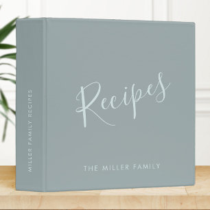 Custom Name Elegant Recipe Modern Script Mint Grey 3 Ring Binder