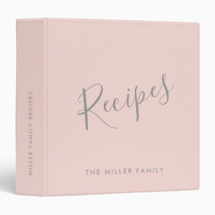 Custom Name Elegant Recipe Modern Script Pink Grey 3 Ring Binder