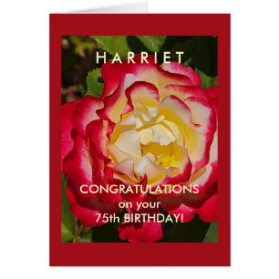Custom Name Elegant Red and Gold Rose Birthday Cards