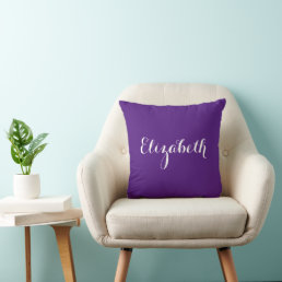 Custom Name Elegant Trendy Royal Purple Typography Throw Pillow
